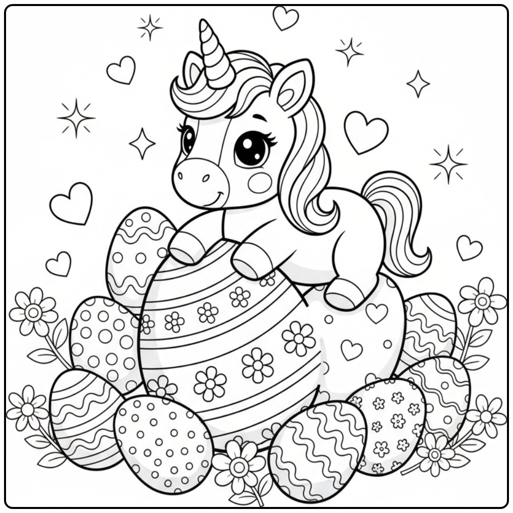 Cute Unicorn with Hearts for Easter Full of Fun coloring page