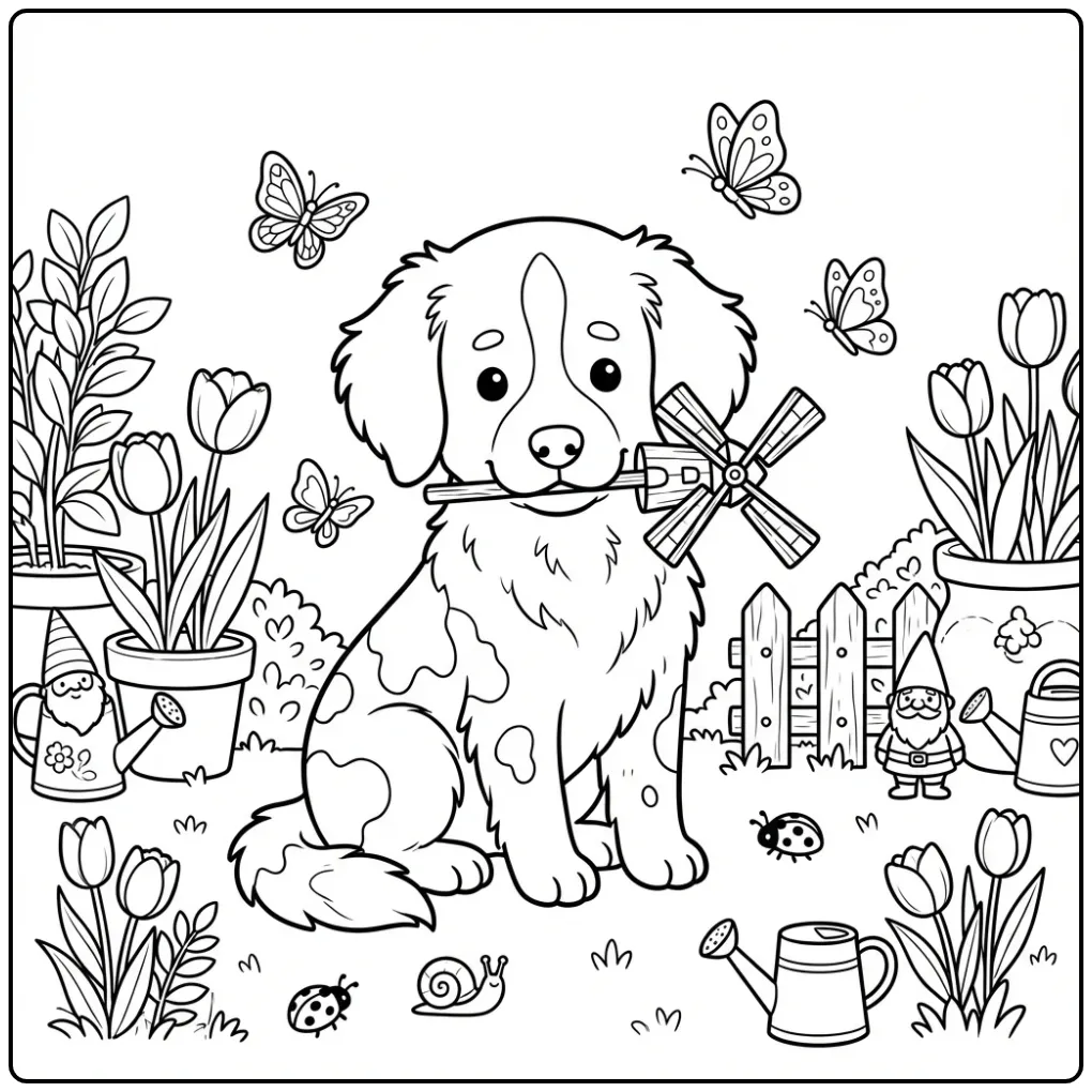 Frisian Stabyhoun coloring page puppy in the garden