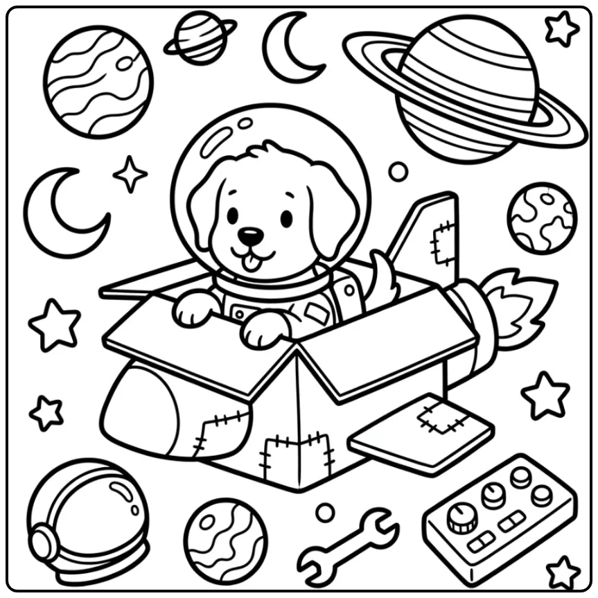 Cute Golden Retriever Puppy as Astronaut coloring page
