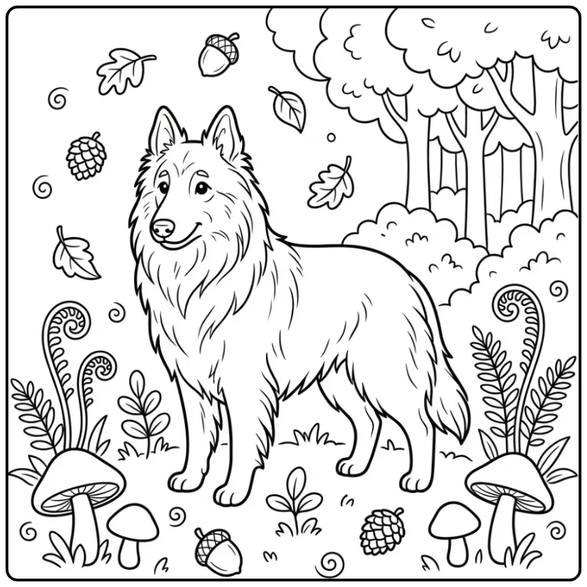 Cute Groenendael in the Forest coloring page