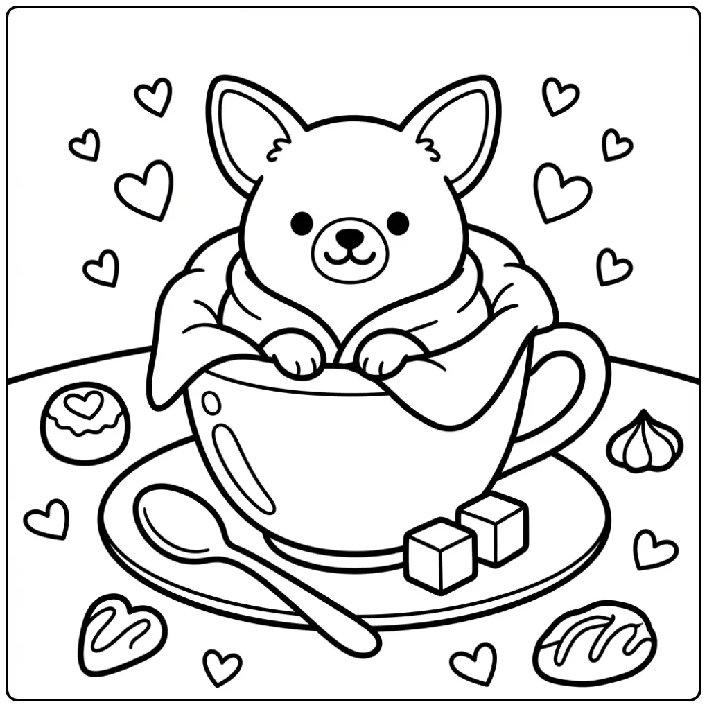 Chihuahua Puppy Sleeping in a Teacup coloring page