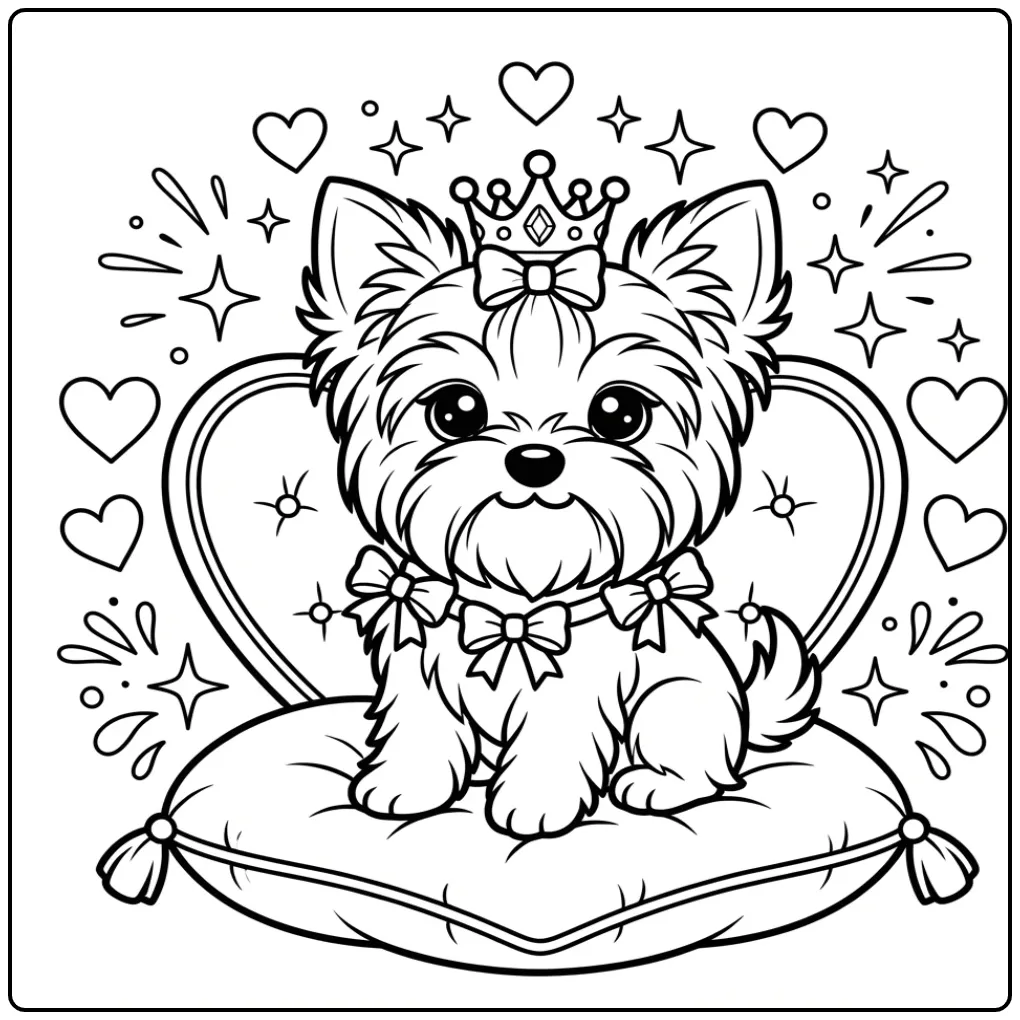Yorkshire Terrier on a Heart-Shaped Throne coloring page