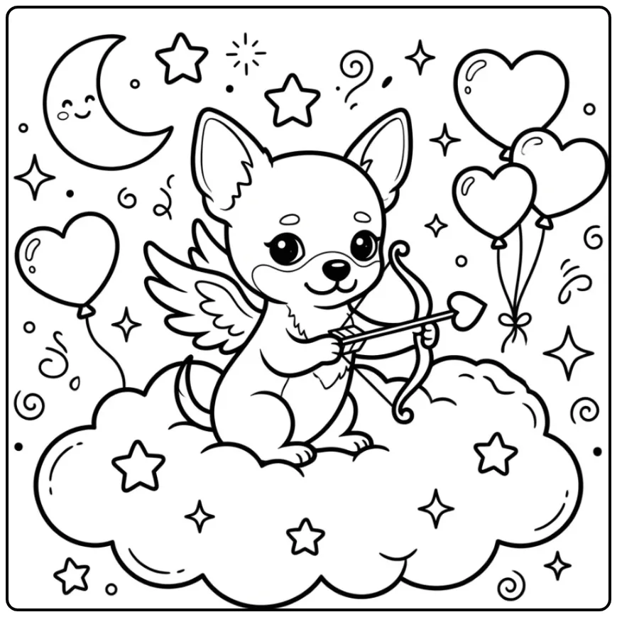Cute Puppy with Heart as Little Cupid coloring page
