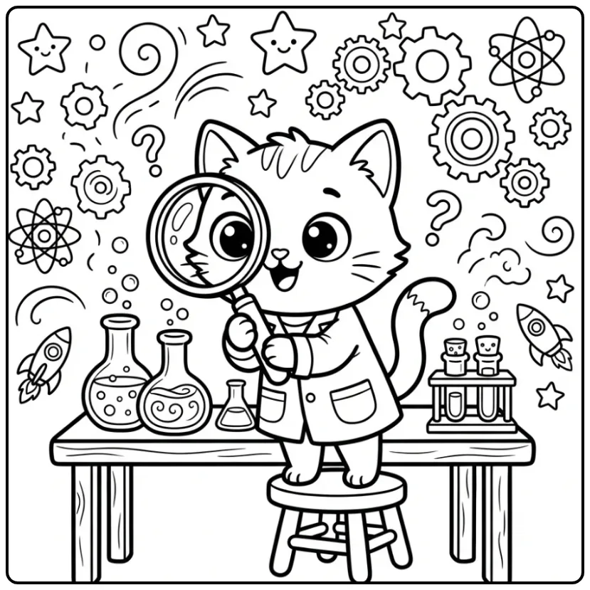 Cute Kitten in a Laboratory coloring page