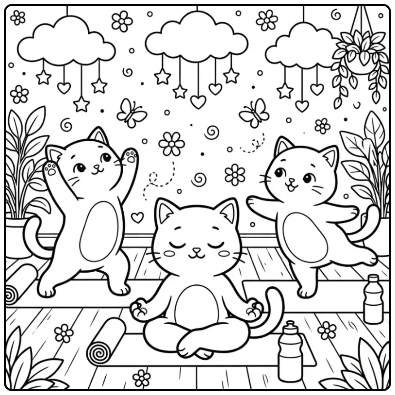 Cute Kittens Practicing Yoga coloring page