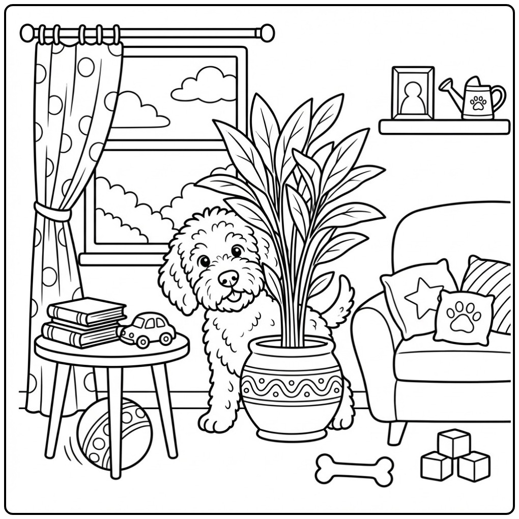Labradoodle Playing Hide and Seek coloring page