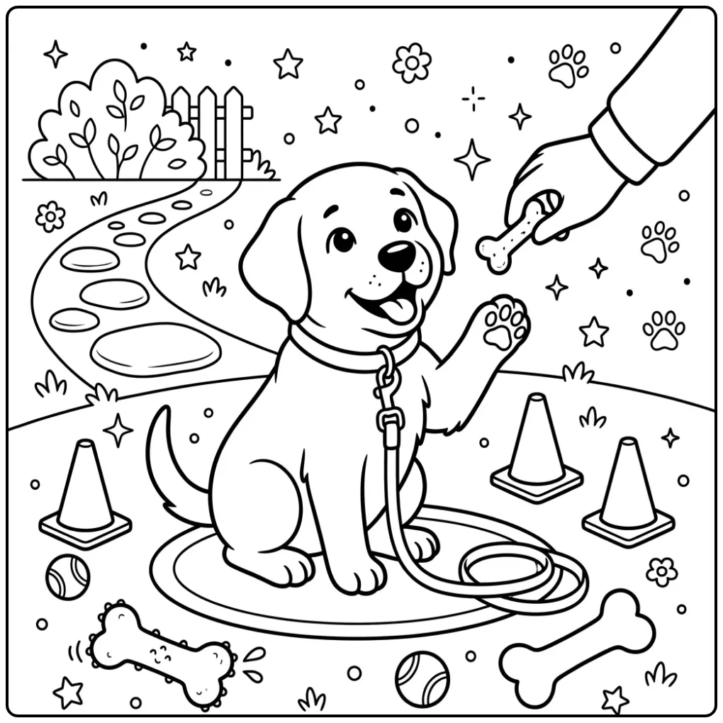 Cute Labrador Puppy Gives a Paw coloring page