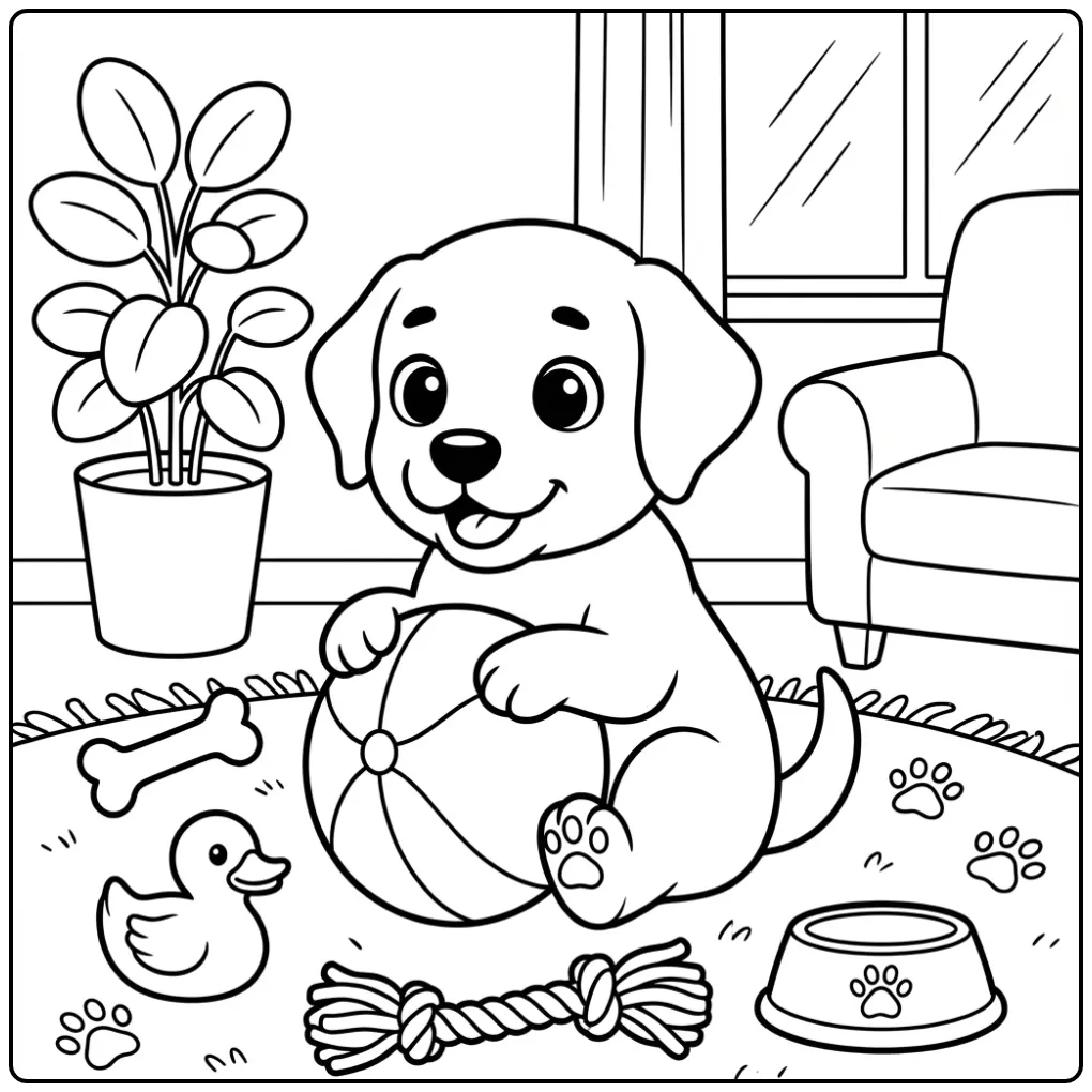 Cute Labrador Puppy in the Living Room coloring page