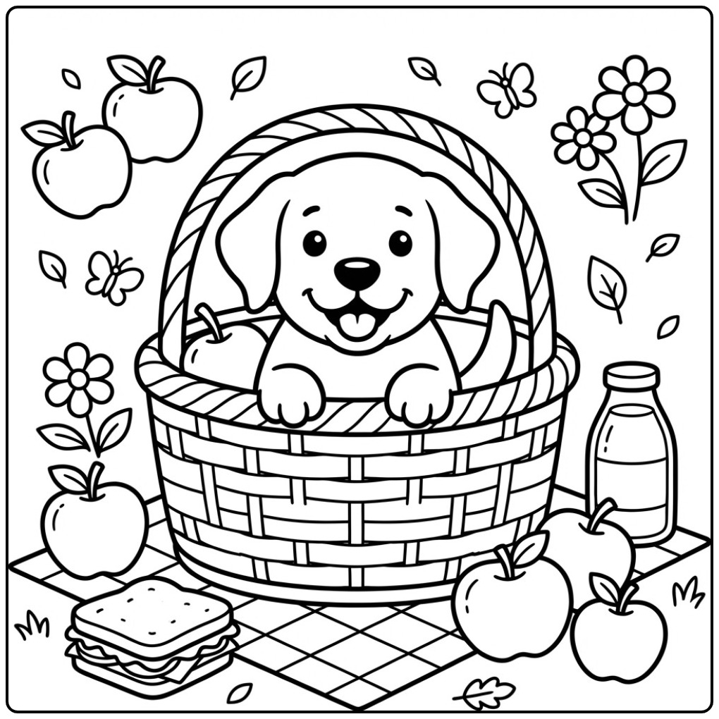 Cute Labrador for a Cozy Picnic coloring page