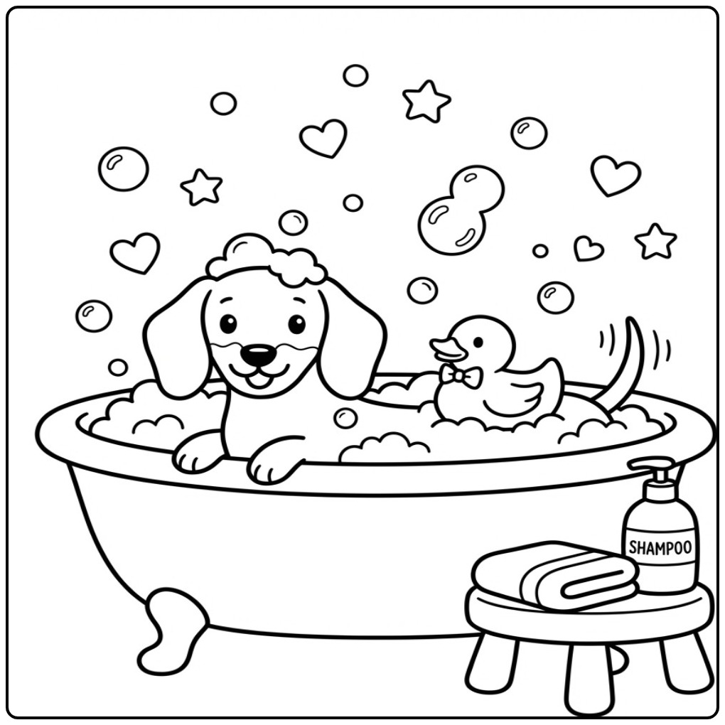 Cute Dachshund a Tasty Bath Taking coloring page