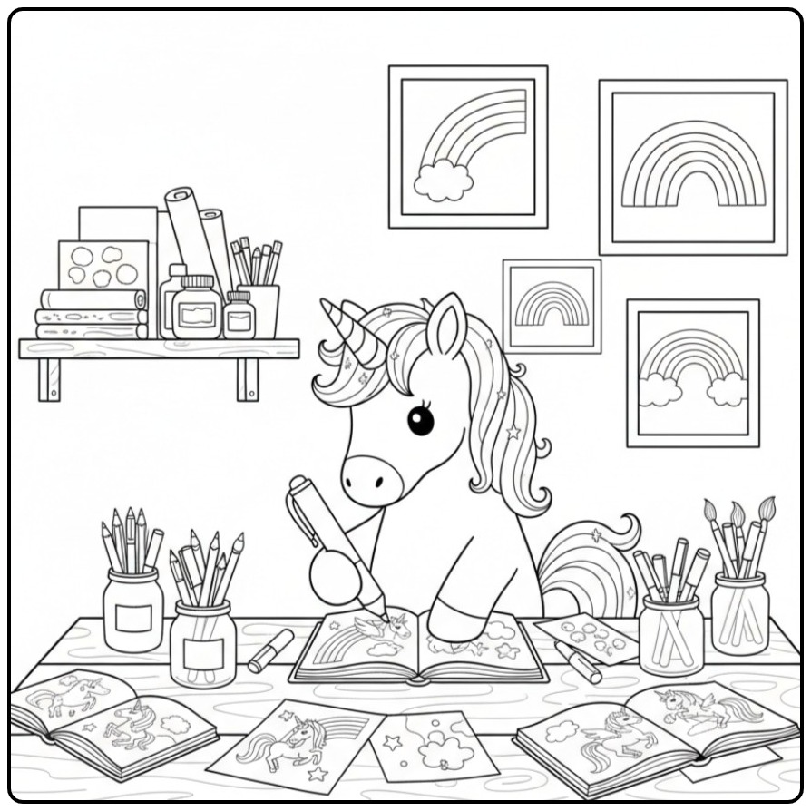 Cute Unicorn Rainbow at the Drawing coloring page