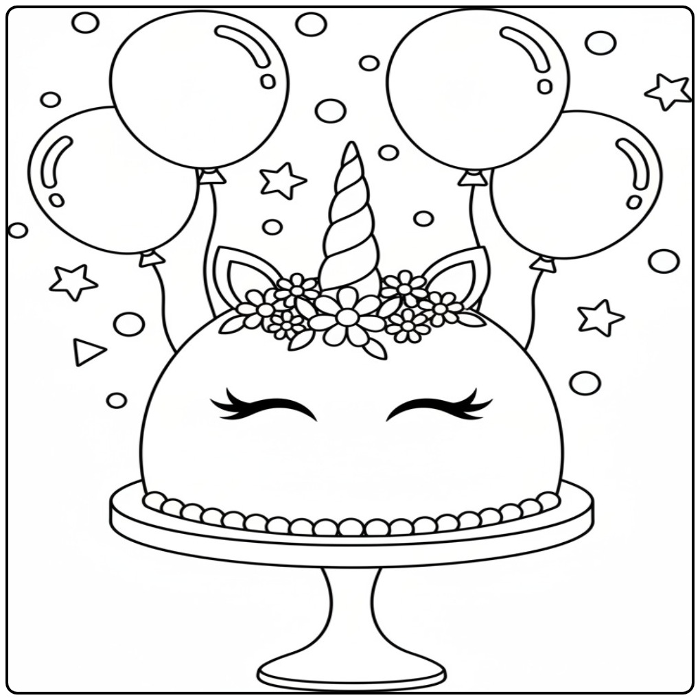 Cute Unicorn Cake for a Magical Party coloring page