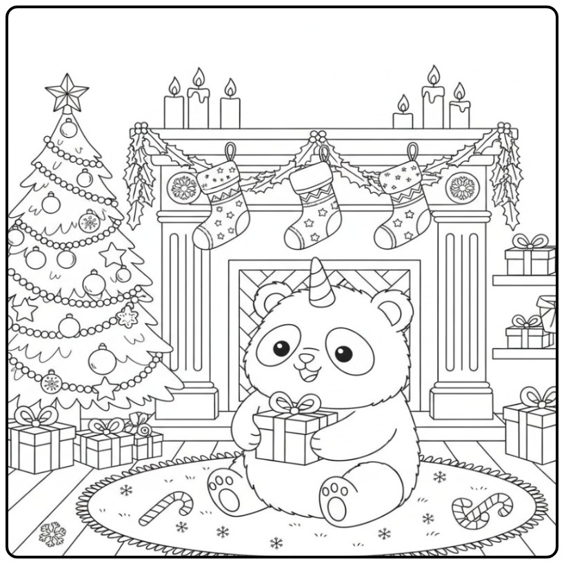 Cute Unicornpanda Christmas with Gifts coloring page