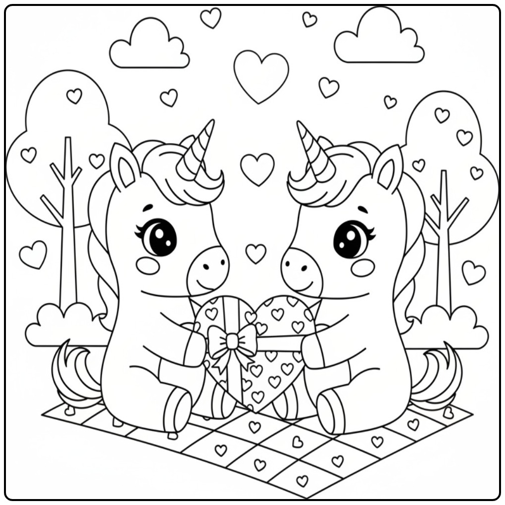 Cute Baby Unicorn with Heart for You coloring page
