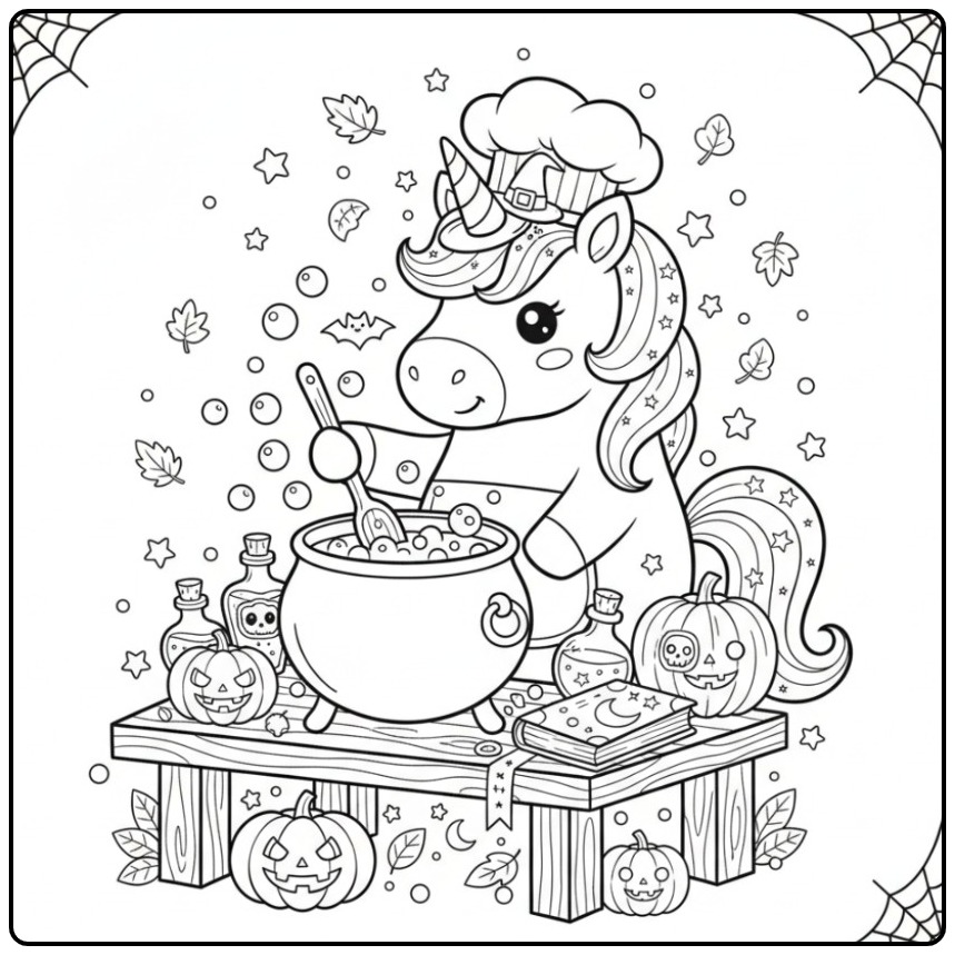 Cute Easy Halloween Unicorn Pumpkins coloring page