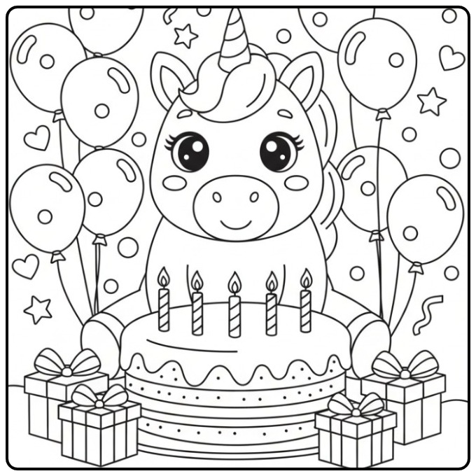 Cute Easy Unicorn Birthday for Kids coloring page