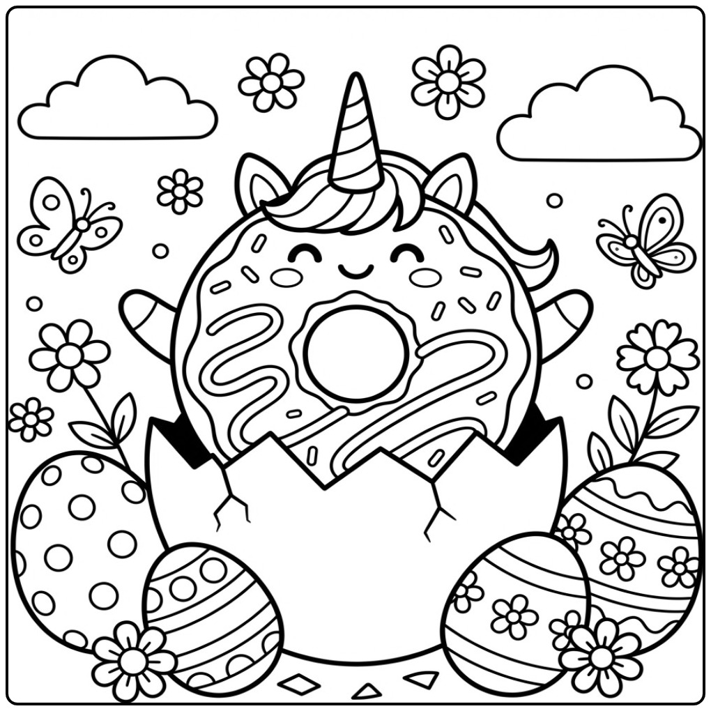 Cute Donut Unicorn Easter Eggs coloring page