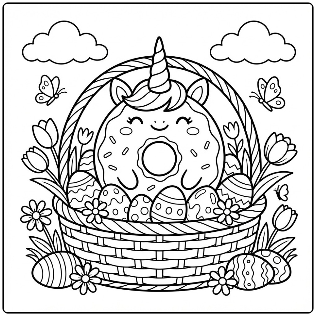 Cute Easter Donut Unicorn for Children coloring page