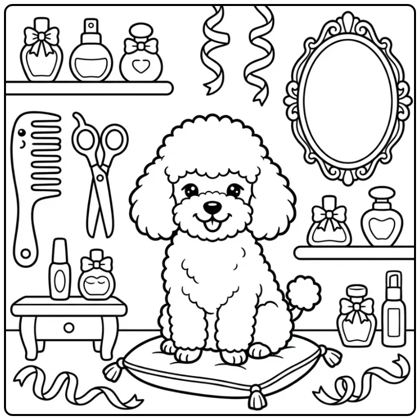 Cute Poodle Puppy for Adults coloring page