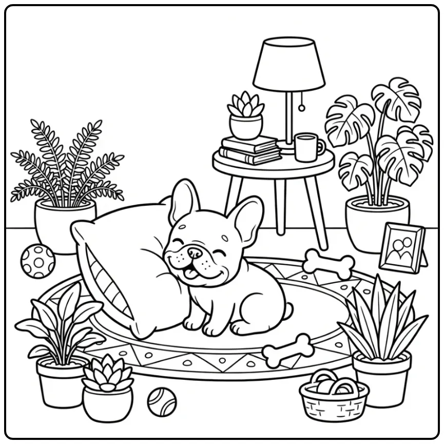 Cute Puppy in a Living Room for Adults coloring page