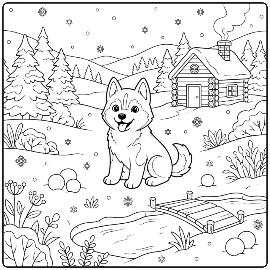 Cute Siberian Husky Puppy for Adults coloring page