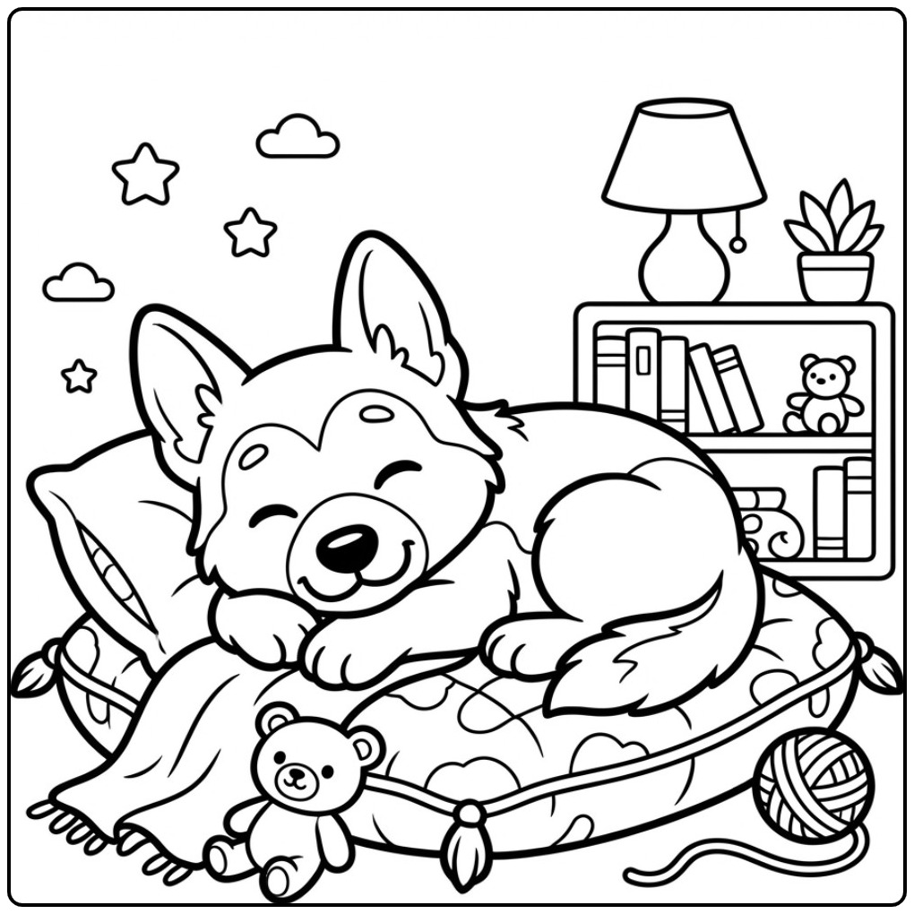 Cute Sleeping Pup German Shepherd coloring page