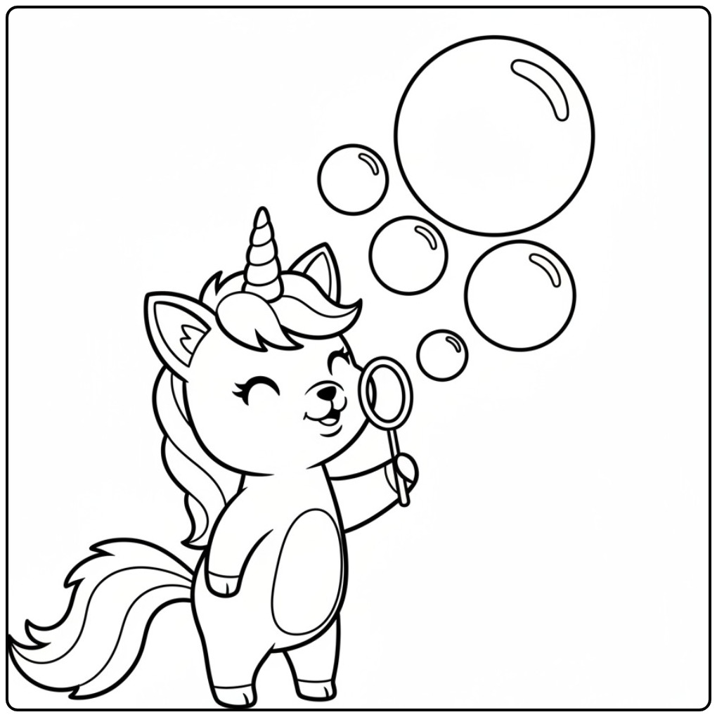 Cute Unicorn Cat Big Bubbles coloring page