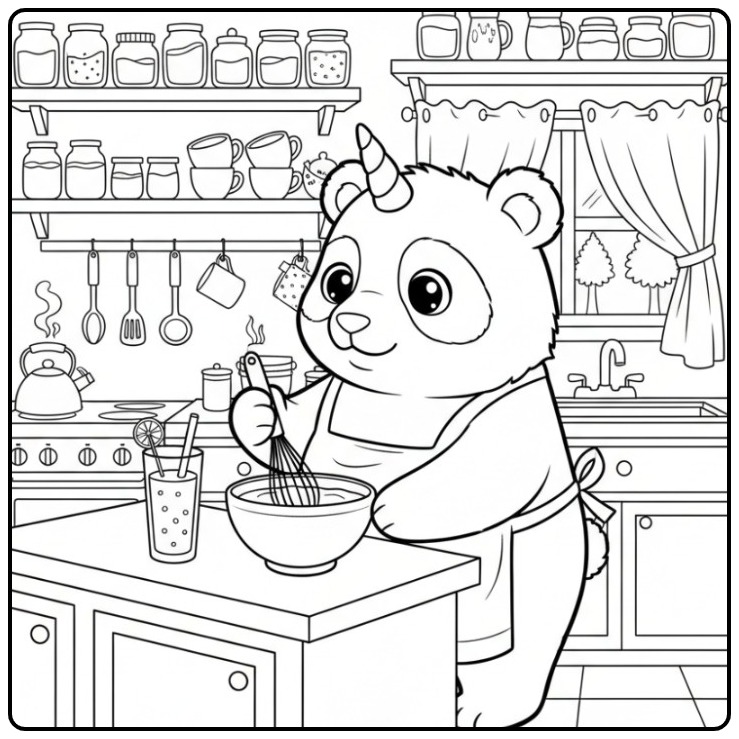 Cute Unicorn Panda the Baking Is coloring page