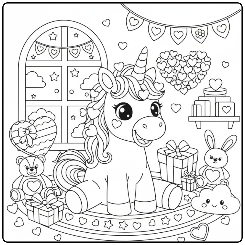 Cute Unicorn Valentijnscoloring Page coloring page