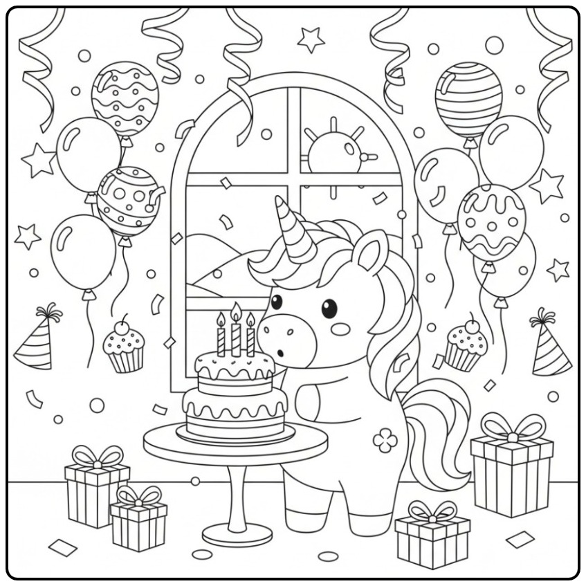 Cute Unicorn Birthday Candles Uitblaast coloring page