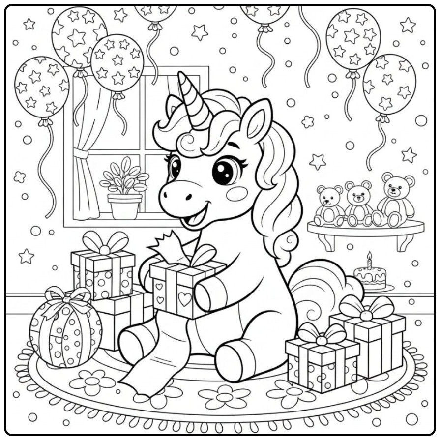 Cute Unicorn Birthday coloring page