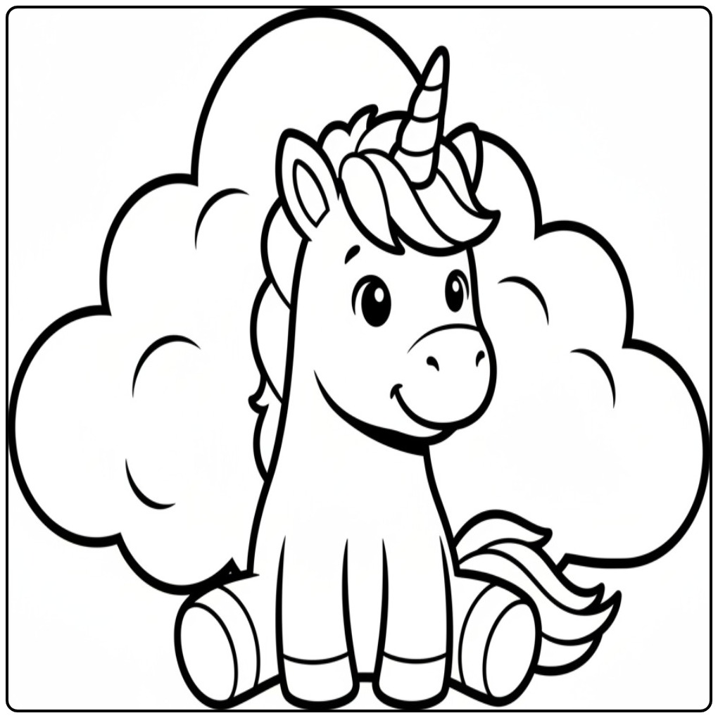 Cute Sitting Baby Unicorn coloring page