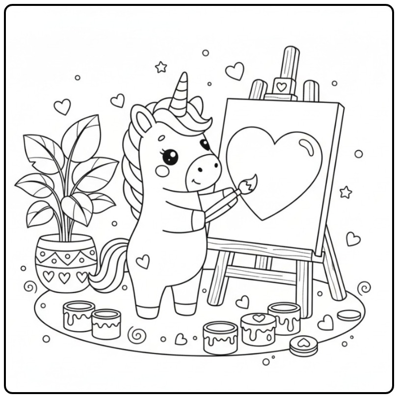 Painting Easy Unicorn and Hearts Donkey coloring page