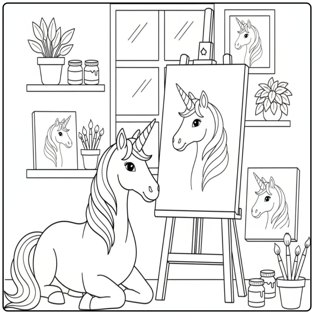 Painting of Unicorn Head on a Donkey coloring page
