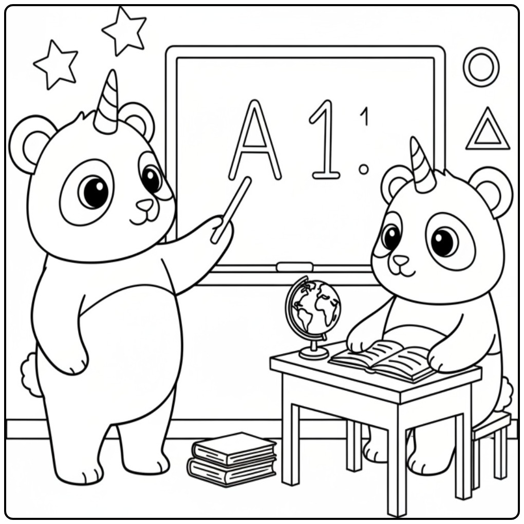 School Time for Two with This Unicorn Panda coloring page