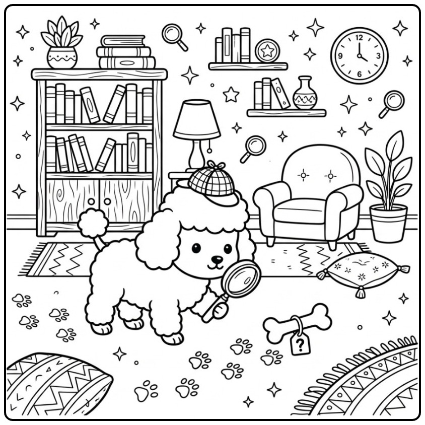 Sherlock Holmes Poodle on Search Toward Clues coloring page