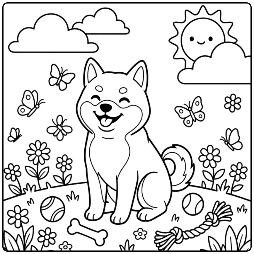 Shiba Inu with Flowers coloring page