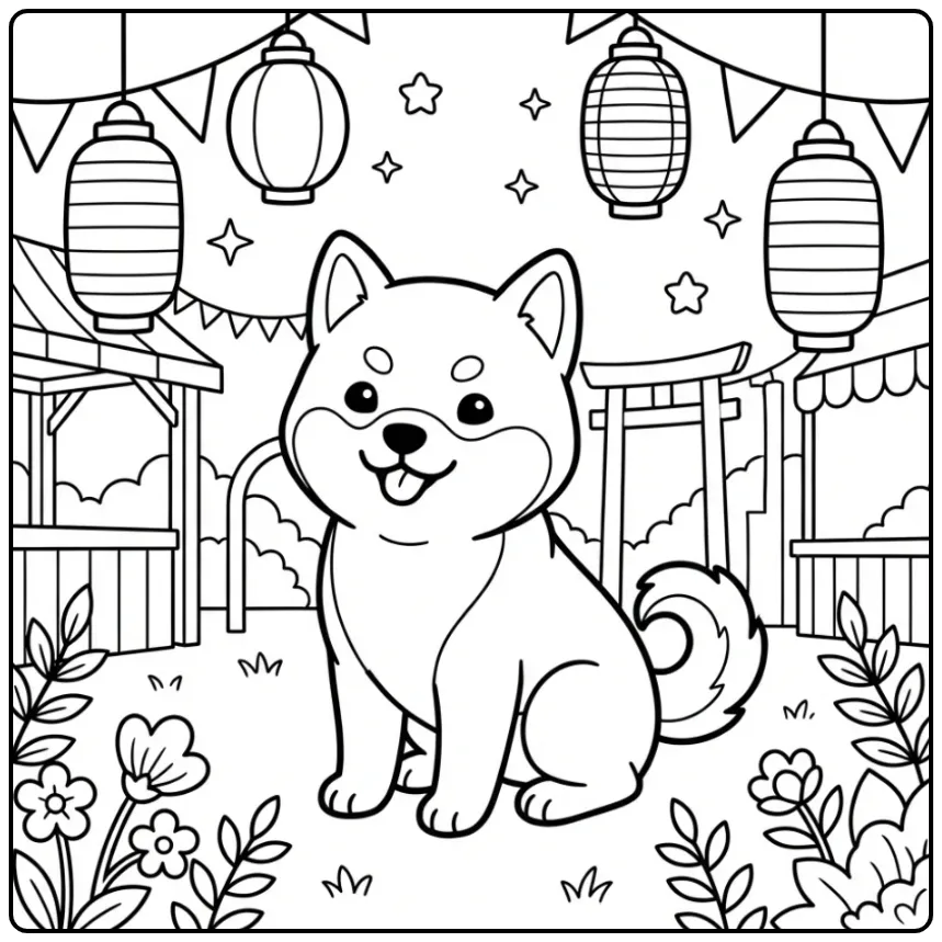 Shiba Inu Puppy Party Theme for Adults coloring page