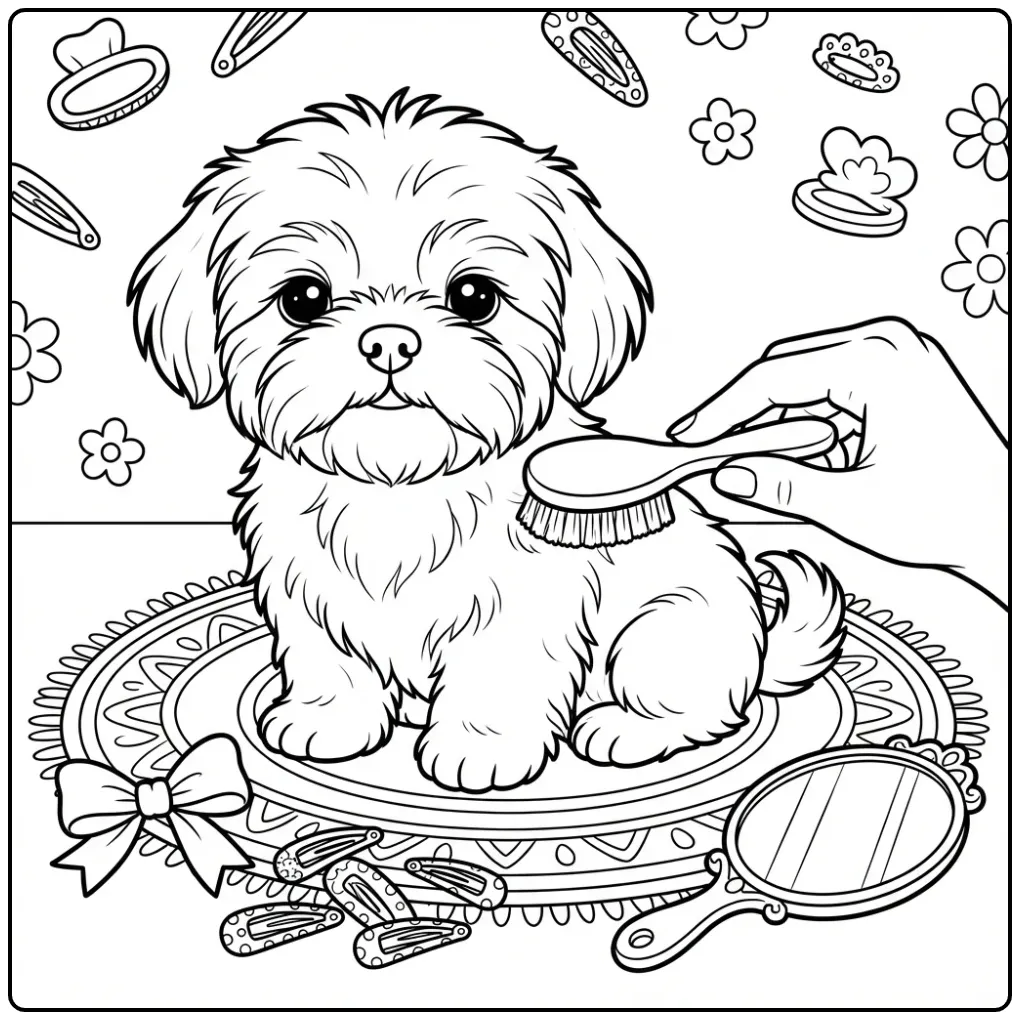Shih Tzu Cute Puppy by the Mirror coloring page