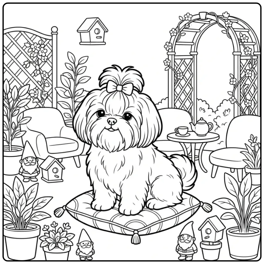 Shih Tzu with Bow coloring page