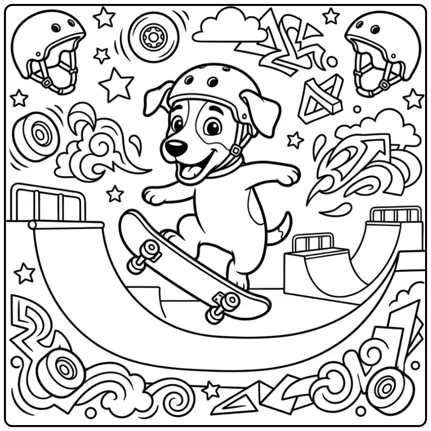 Skating Jack Russell Puppy for Children coloring page