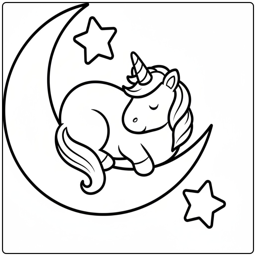 Sleeping Baby Unicorn Cute with Stars coloring page