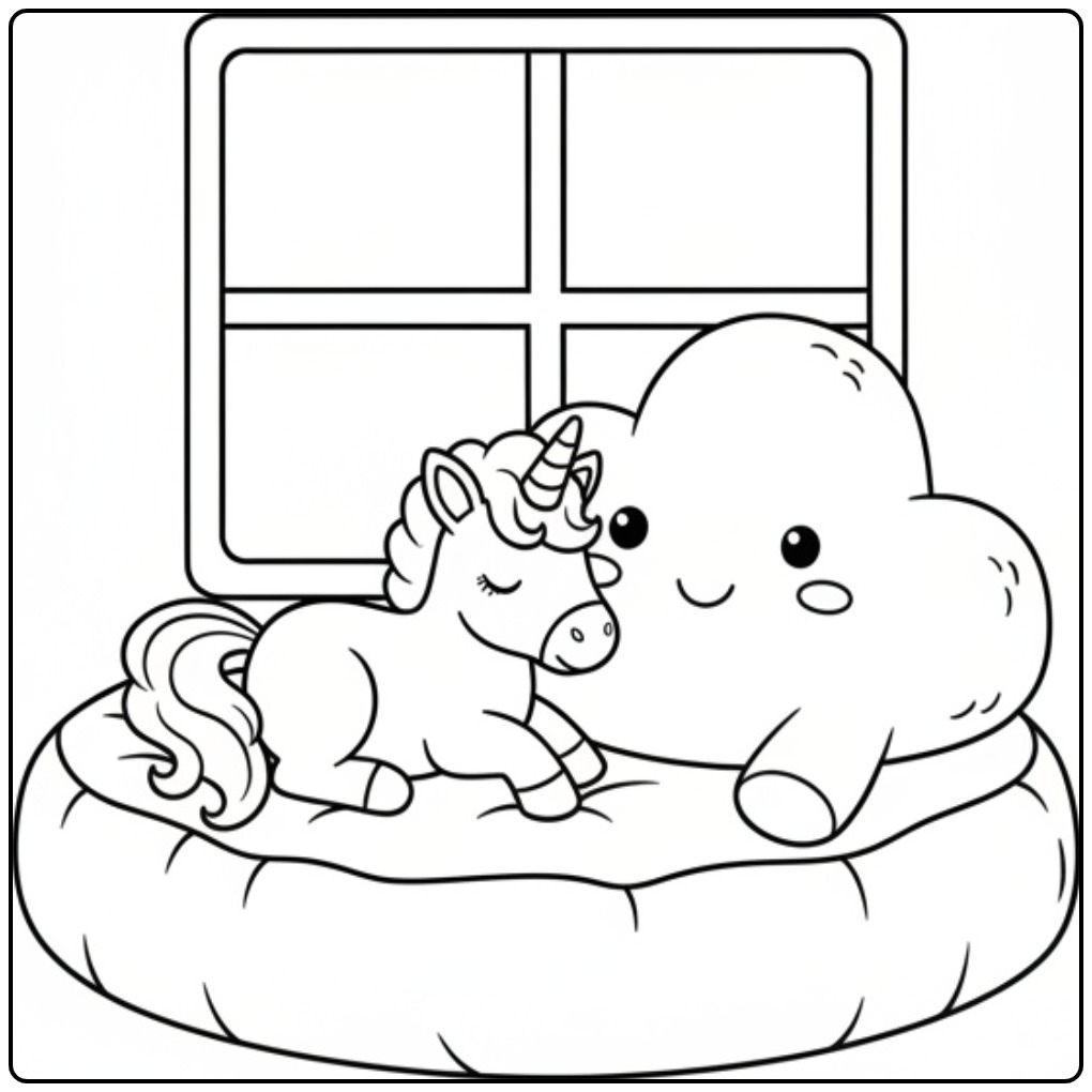 Sleeping Baby Unicorn Next to a Cheerful Friend coloring page