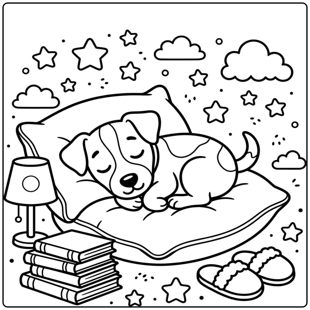 Sleeping Jack Russell Puppy on a Pillow coloring page