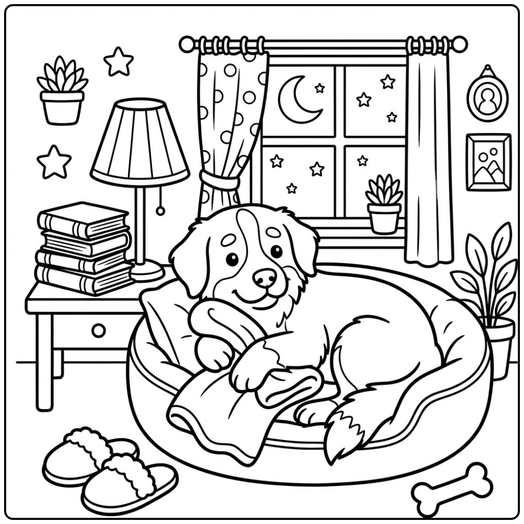 Sleepy Bernese Mountain Dog for the Sleeping coloring page