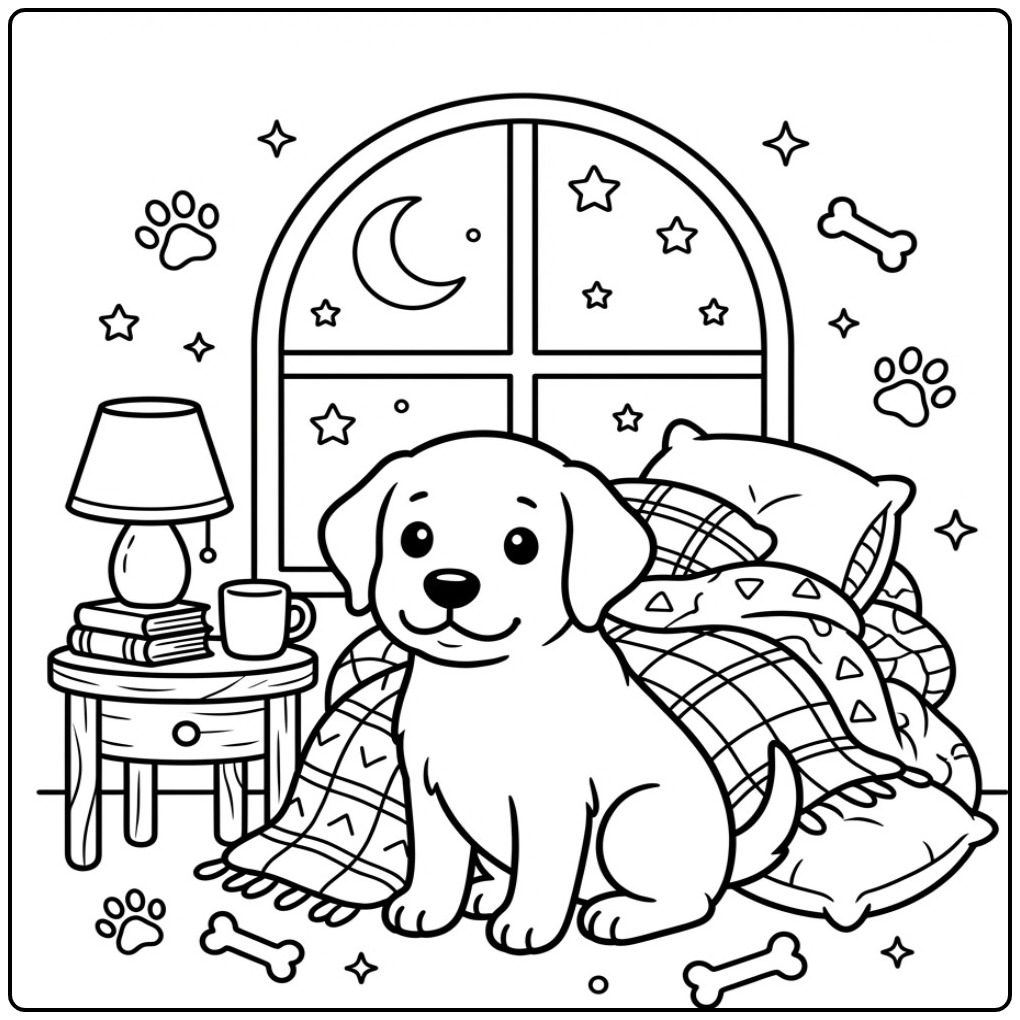 Sleepy Puppy Labrador for the Bedtime coloring page