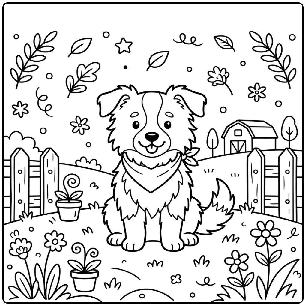 Clever Puppy in a Landscape for Adults coloring page