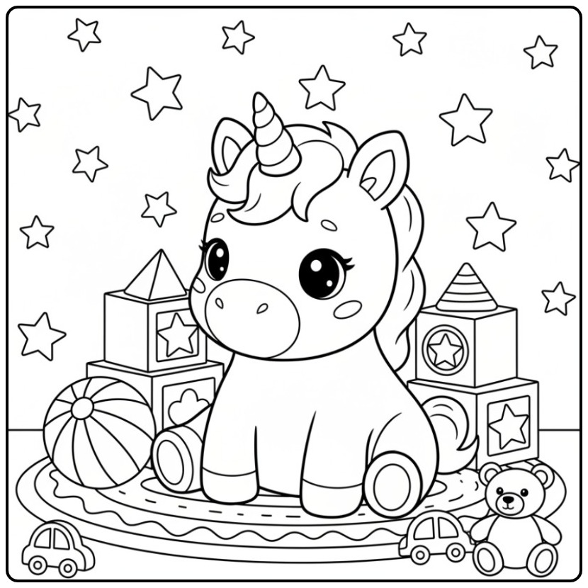 Playful Baby Unicorn Full of Magic for Young Kids coloring page