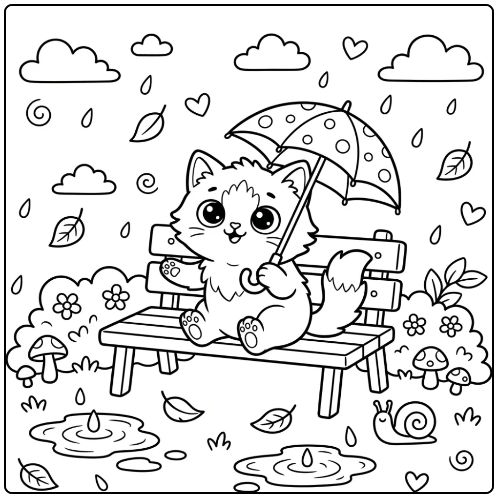 Playful Cute Himalayan Kitten in the Rain coloring page