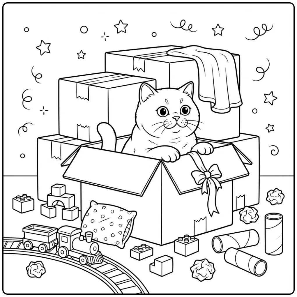 British Shorthair coloring page in a playroom